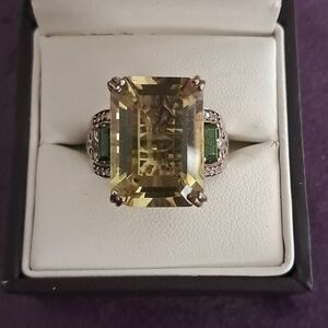 Ouro Verde Quartz & Chrome Diopside & White Zircon Ring.